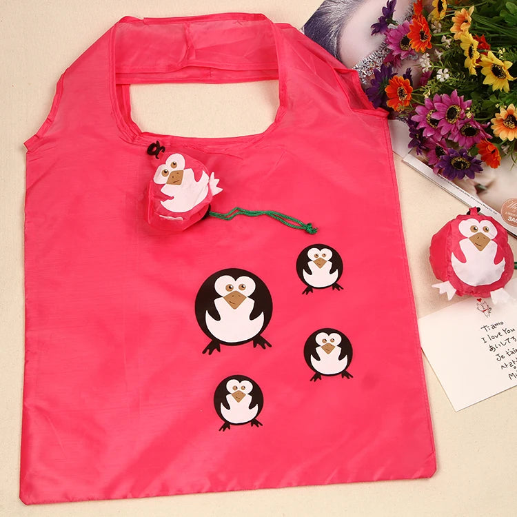 New Wholesale Animal Shaped Folding Reusable Grocery Bag 190T Animal Penguin Folding Shopping Bag