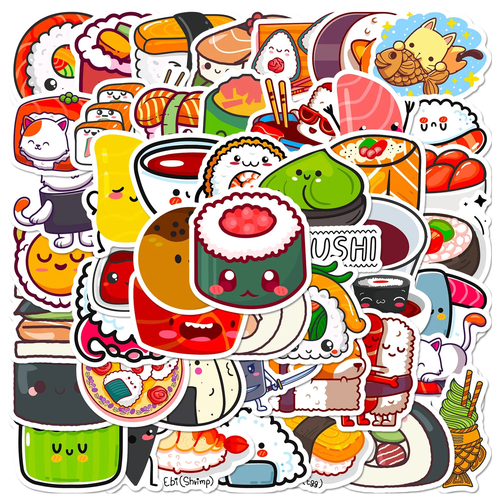 50PCS Japanese Food Mochi Colorful Cute SUSHI Cartoon Stickers