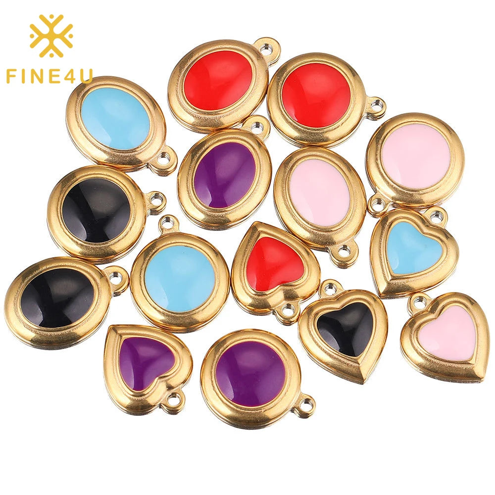 Vintage Cute Heart Earrings Necklace Pendant Stainless Steel Enamel Charms for Jewelry Making
