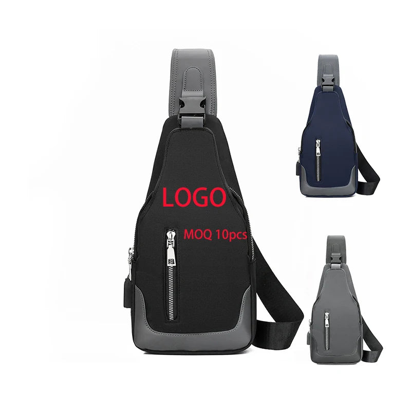 Hot Selling Polyester Utility Large Capacity Custom Logo Chest Bag USB Crossbody Sling Bags for Men Custom Logo