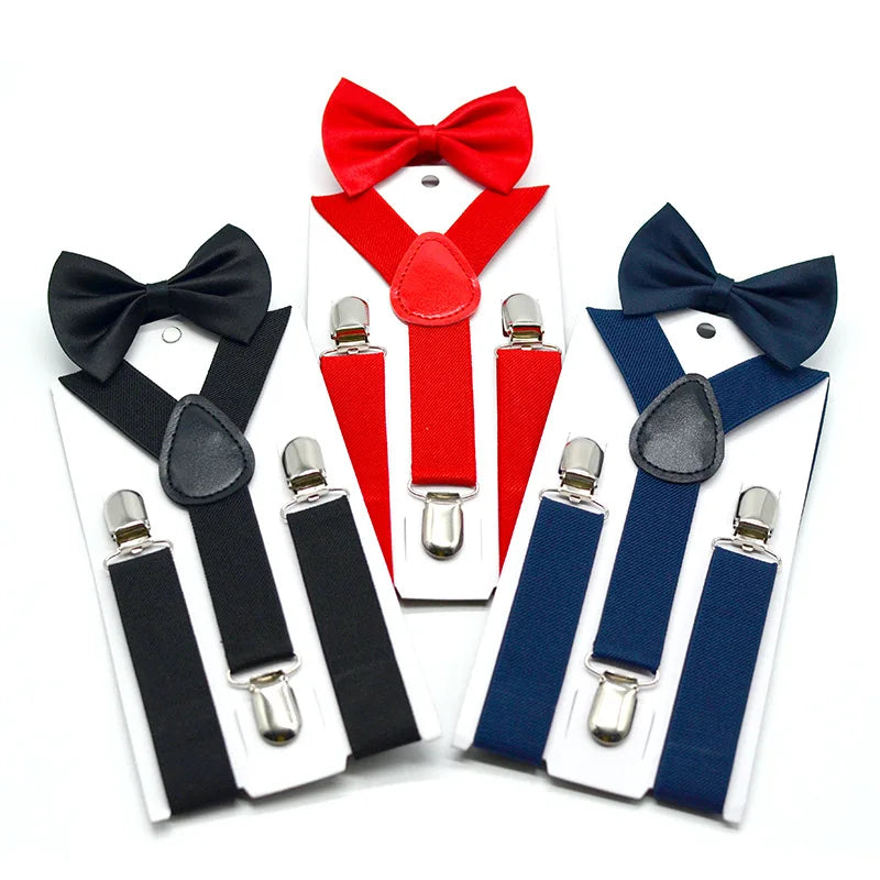 Child Kids Suspenders Bow Tie Set Elastic Suspender Set for Boys and Girls