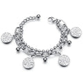 Hot Sale Double Layers Gold Silver Plated Cross Heart Geometric Tree of Life  Bracelet Stainless Steel Beaded Bracelet Jewelry