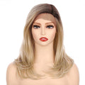 FUJIA 18 Inch Futura High Temperature Fiber Synthetic 130% Density Straight Front Small Long Wigs (Blonde Blended Dark Roots)
