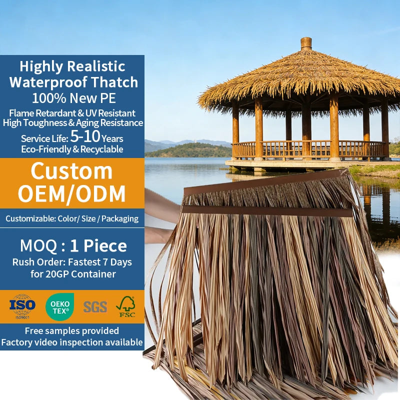 Factory Direct Fireproof Palm Roofing Palapa Thatch Synthetic Straw Artificial Nipa Synthetic Thatch Roof