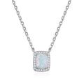925 Sterling Silver Trendy Link Necklace with Created White Opal Cubic Zirconia CZ Artificial Rectangle Cut Birthstone Pendant