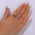 Dainty Vintage Stainless Steel Colorful Zirconium Inlaid Unique Small Luxury Fashion Open Adjustable Waterdrop Bling Rings Women