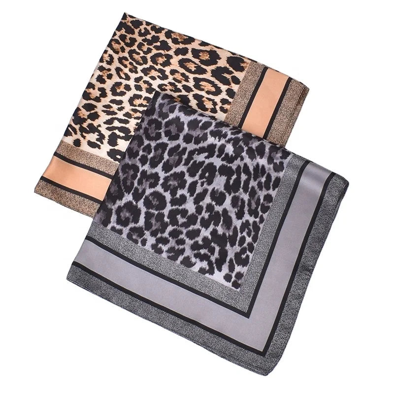 Fanni Wholesale Lightweight Silk Satin Square Hair Bandana Scarves 27.5'' Animal Print Custom Designer Multifunctional Outdoor