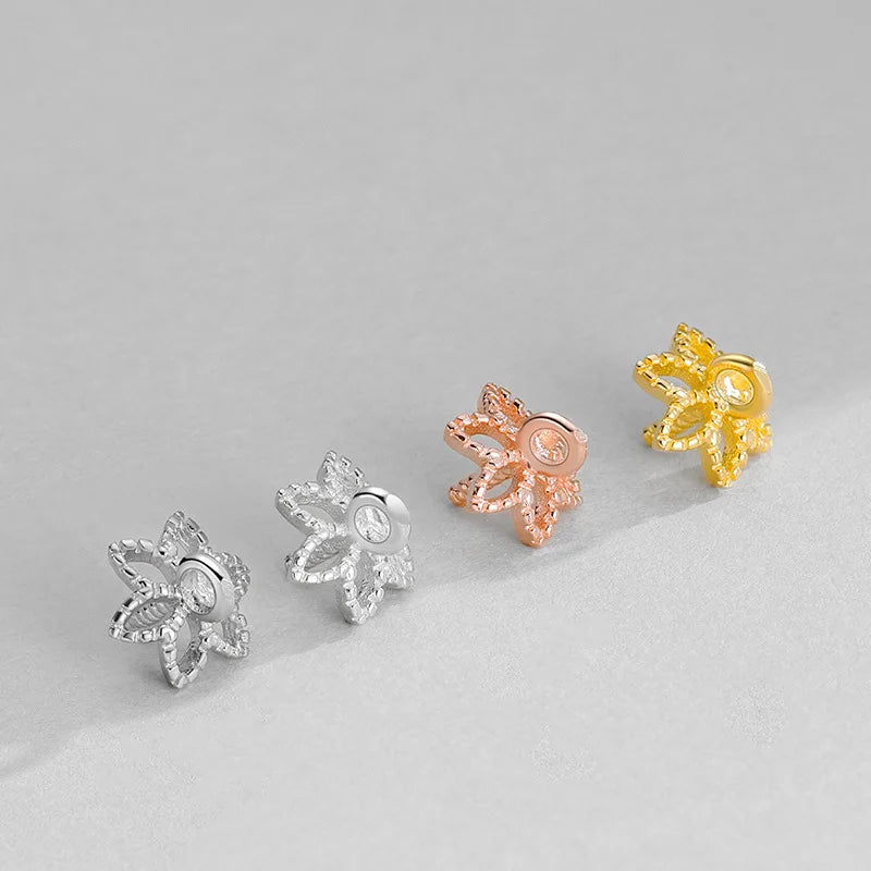 925 Sterling Silver Pearl Jade Pendant Bails Pinch Gold Plated Flower Shape Connector Pendant Beads Cap for Jewelry Making