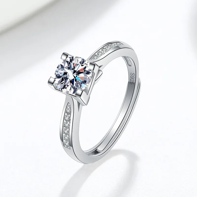Adjustable 925 Sterling Silver Engagement Ring Rhodium Plated With Moissanite and Cubic Zirconia Diamonds Price Ring