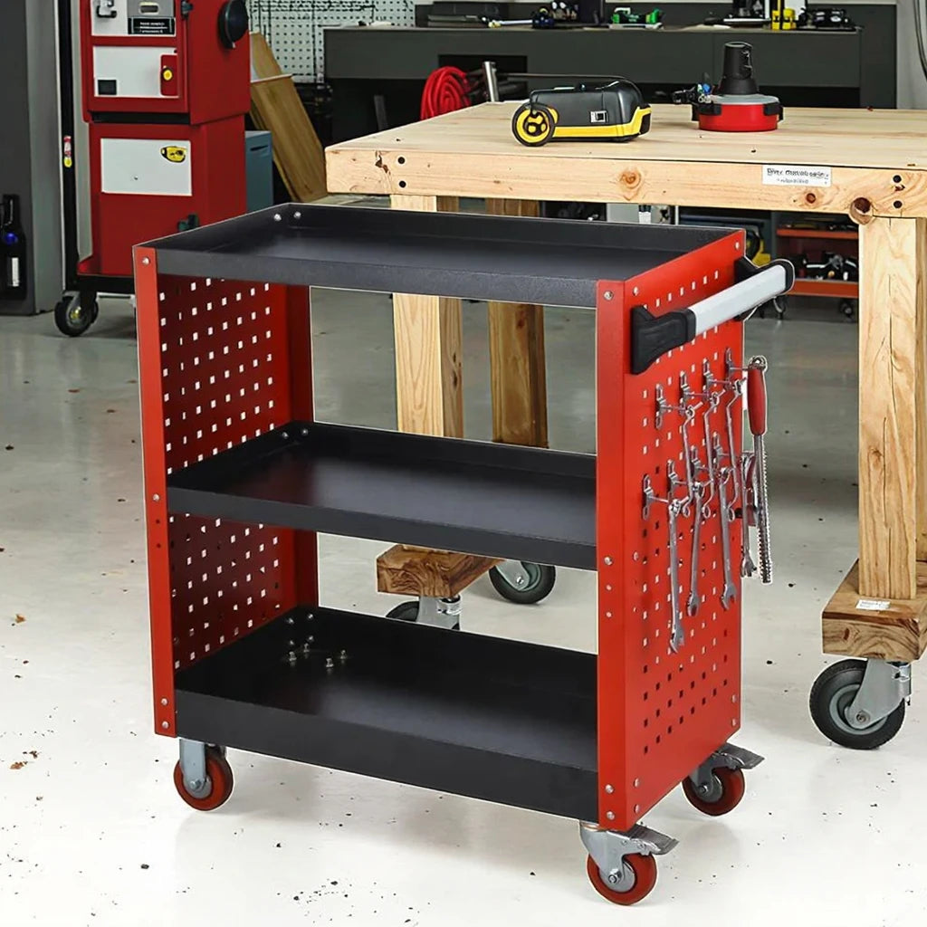 Auto Repair Mechanical Metal Three-Layer Rolling Tool Cabinet Trolley with OEM Support for Garage Storage