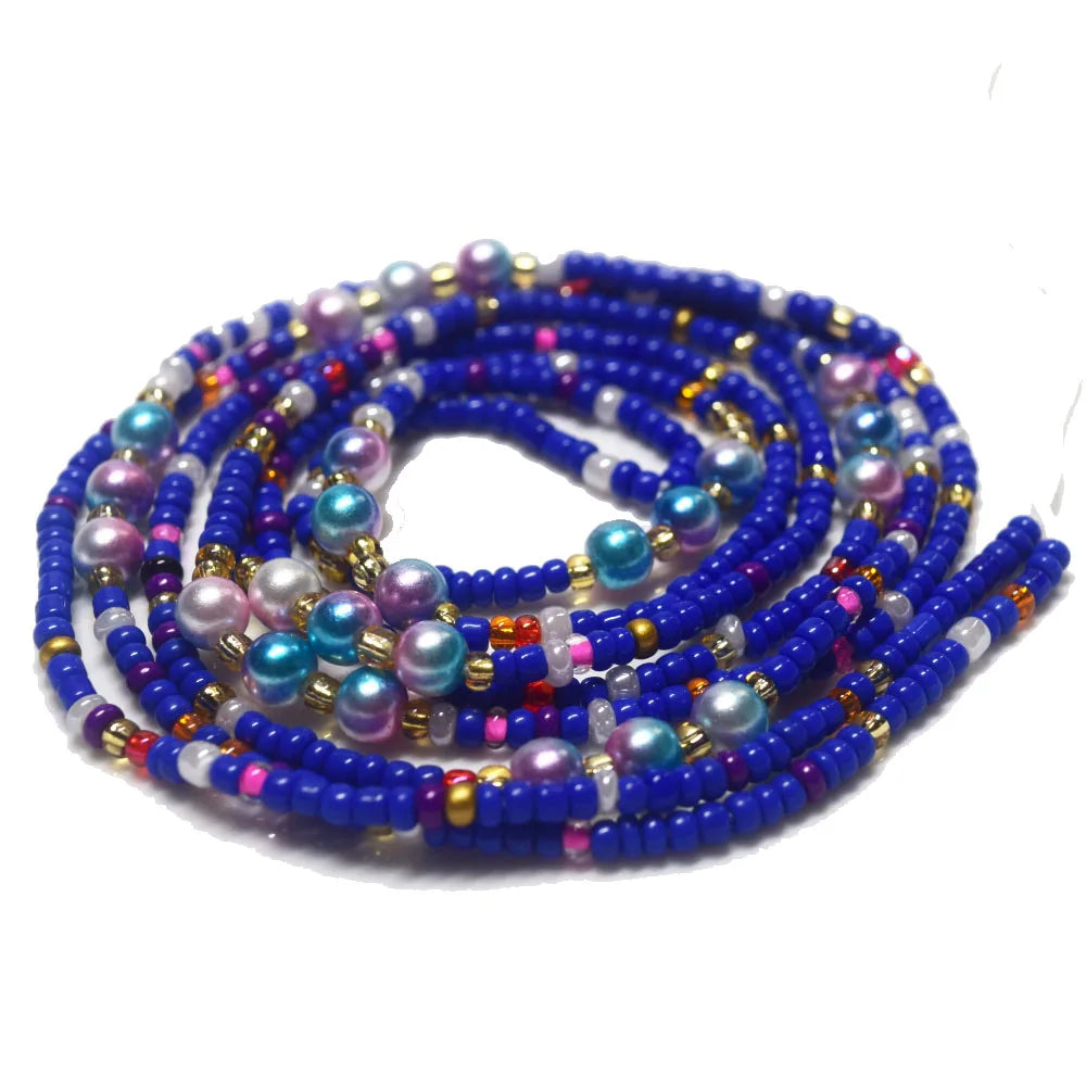 Handmade 50 Inches Adjustable Bulk Tie on Waist Beads on Cotton Cord Belly Chain Body Jewelry Loyalty Blue Color