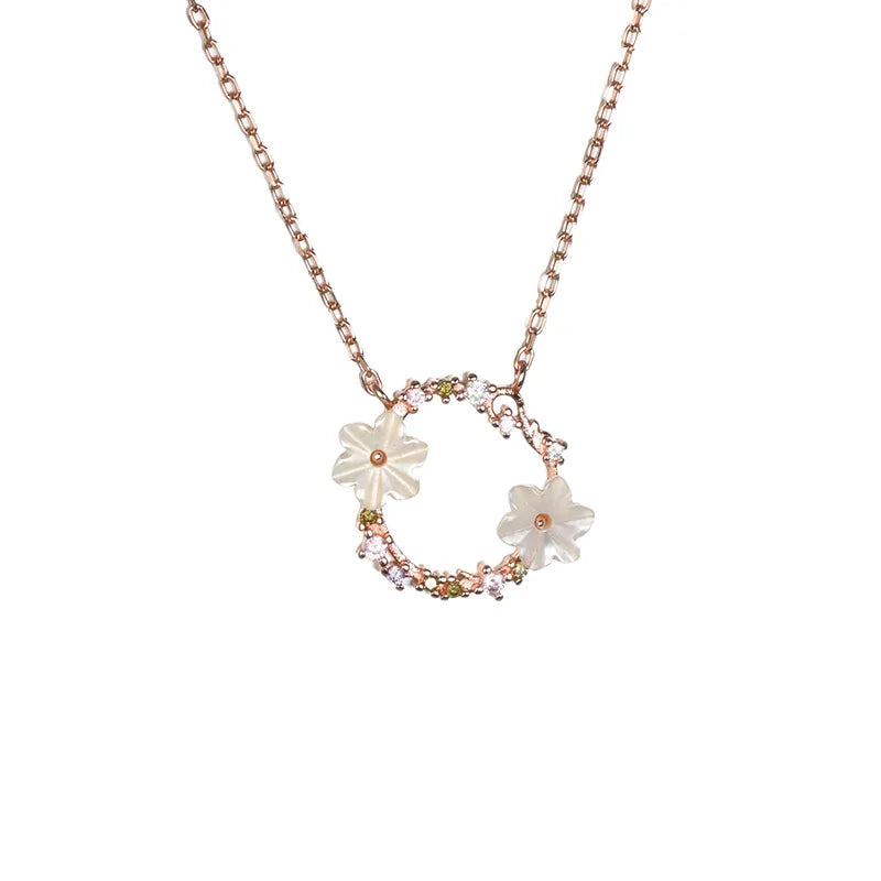 Indian Women's 925 Sterling Silver Garland Flower Necklace Natural Shell Colorful Zircon Crystal Eye-catching Crystal Necklaces