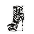 Fashion Trendy Western Zebra Pattern Stiletto High Heels Platform Women Ankle Boots Autumn Winter Arch Support Anti-Slippery