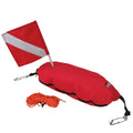 Spearfishing Torpedo Buoy with Flag 25 Meters of Rope 2 Tag Hooks with Weight Pocket on Bottom Polyester 57x21x15cm