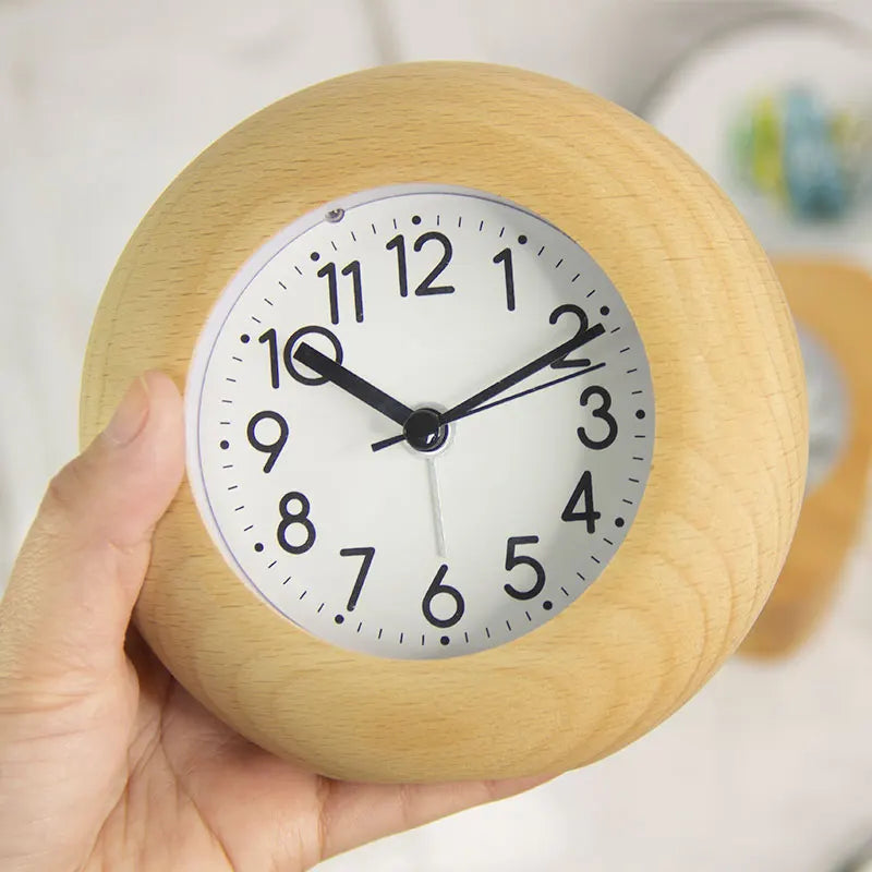 EMAF Sublimation Blanks Custom Pattern Quartz Analog Alarm Clock Backlight Alarm Snooze Silent Wooden Quartz Desk Table Clock