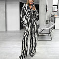 Enyami Loungewear Stripe Lace-Up Fashion Casual Suit Loose Zebra-Print Long Sleeve Two Piece Women's Set