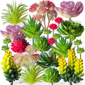 24 Pcs Assorted Simulation Cactus Artificial Succulents and Plastic Green Leaf Pots DIY Decoration Materials Grass Type Plant