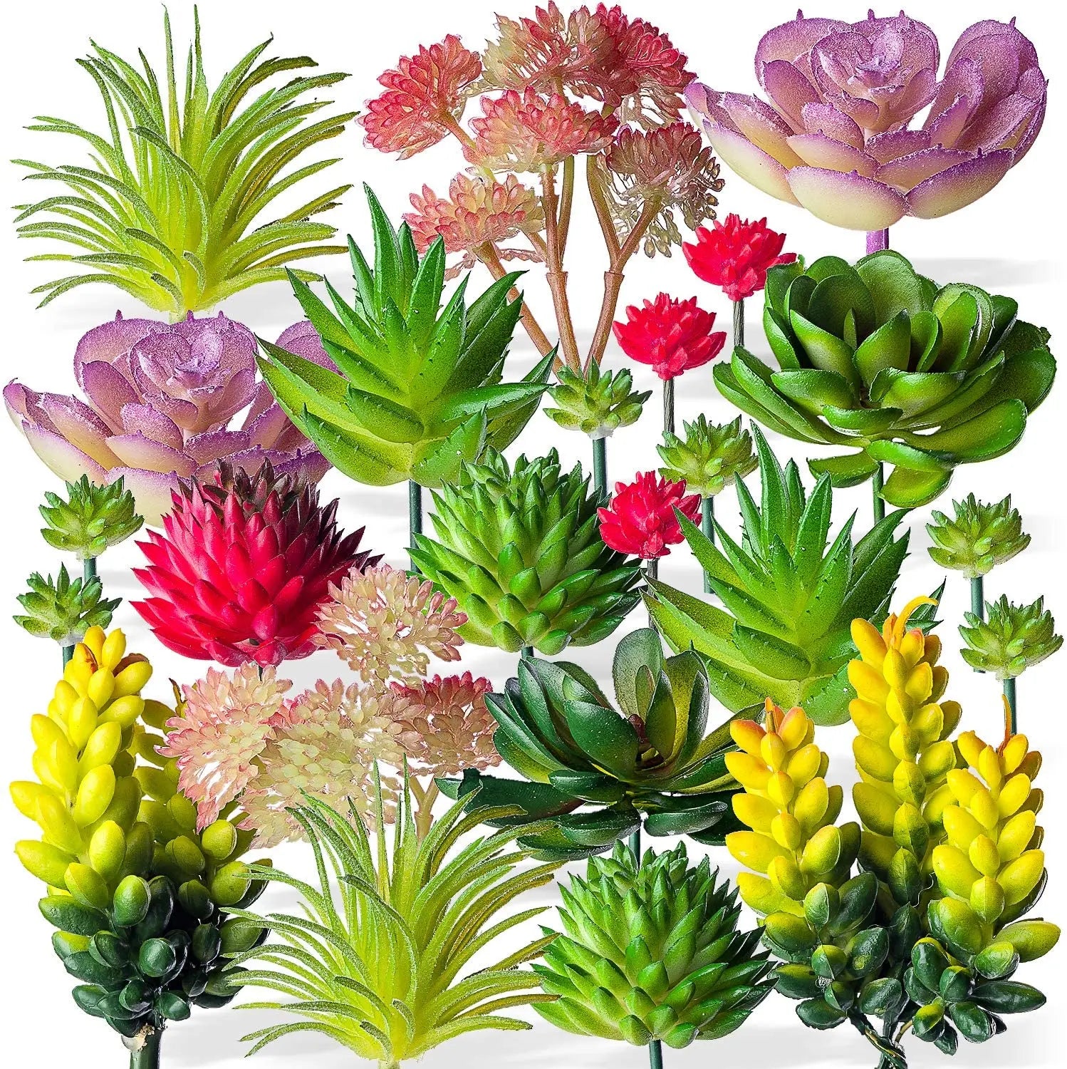 24 Pcs Assorted Simulation Cactus Artificial Succulents and Plastic Green Leaf Pots DIY Decoration Materials Grass Type Plant