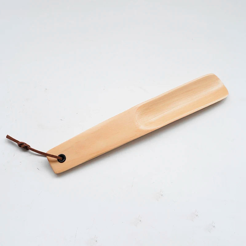 Long Handle Short Wood Shoe Horn with Leather Lanyard for Men Women Seniors Kids-Household Sundries Product
