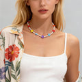 SHIXIN Boho Pearl Bead Necklace Colorful Flower Necklace Summer Beach Choker Necklace Jewelry for Women
