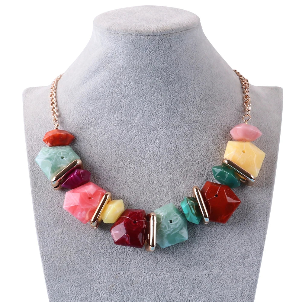 Boho Style African Trendy Acrylic Resin Bead Link Chain Environmental Friendly Necklace for Unisex Anniversary