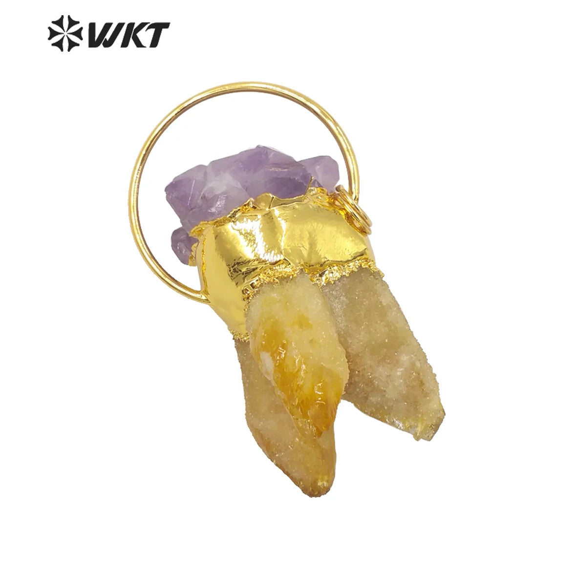 WT-P1693 Wholesale Fashion Cluster Yellow Quartz Stone Pendant with Gold Women Trend Natural Cluster Crystal Jewelry Pendant