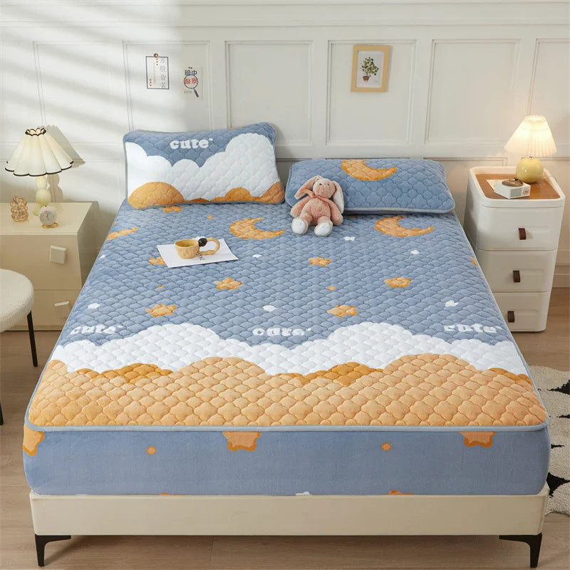 Sunny Textile Three-piece Winter Thickened Milk Velvet Bedding Set Fitted Sheet Set With Two Pillowcases
