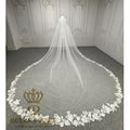 Queens Gown Simple Elegant Bridal Veil with Embroidered Flowers Lace Long Train Wedding Dress Veil