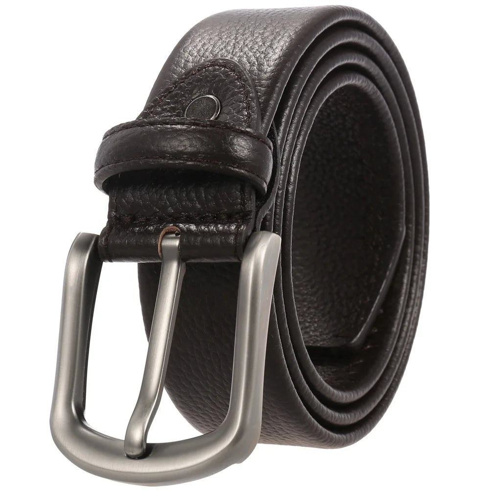 New 100% Genuine Leather Cowhide Belt Casual First Layer Cow Leather Pin Buckle Belt Punching Belt for Men
