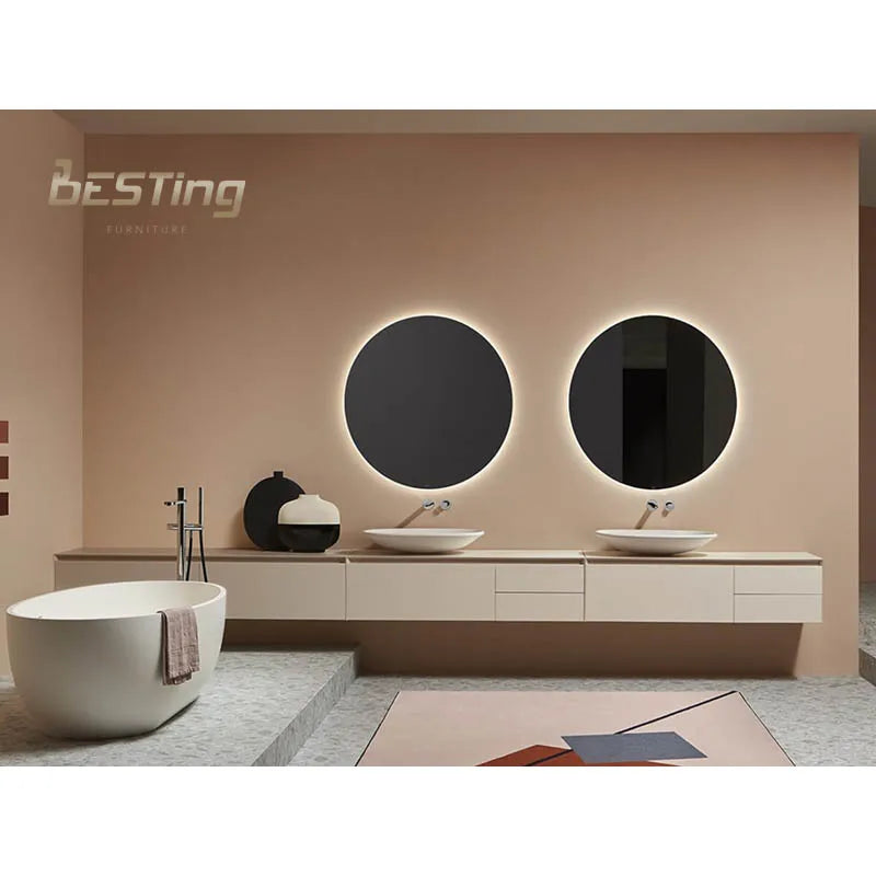 North America Customizable Modern Double Sink Wall-Mounted Bathroom Vanity - MDF Wooden Panel With Mirror Premium Quality