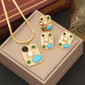 New Fashion 3Pcs 18k Gold Plated Non Tarnish Stainless Steel Turquoise Necklace Earrings Jewelry Set for Women