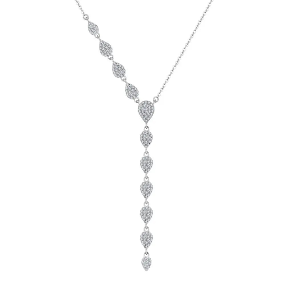 High Quality Full Zircon Waterdrop Tassel Pendant Necklace Sterling Silver Cz Multi Drop Necklace for Party
