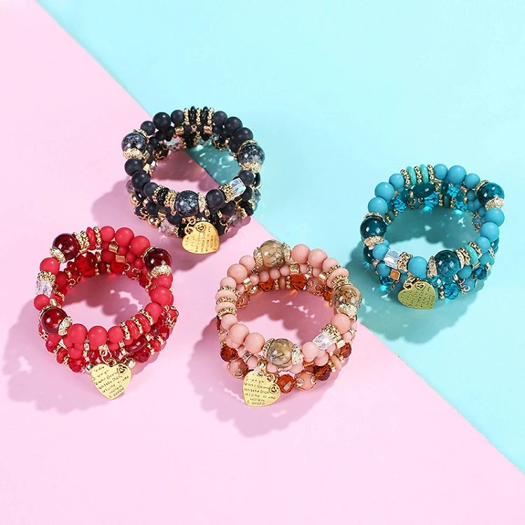 G156 Bohemia Ethnic Multilayer Bead Charm Bracelets Heart Pendant Beads Women Bracelet Set