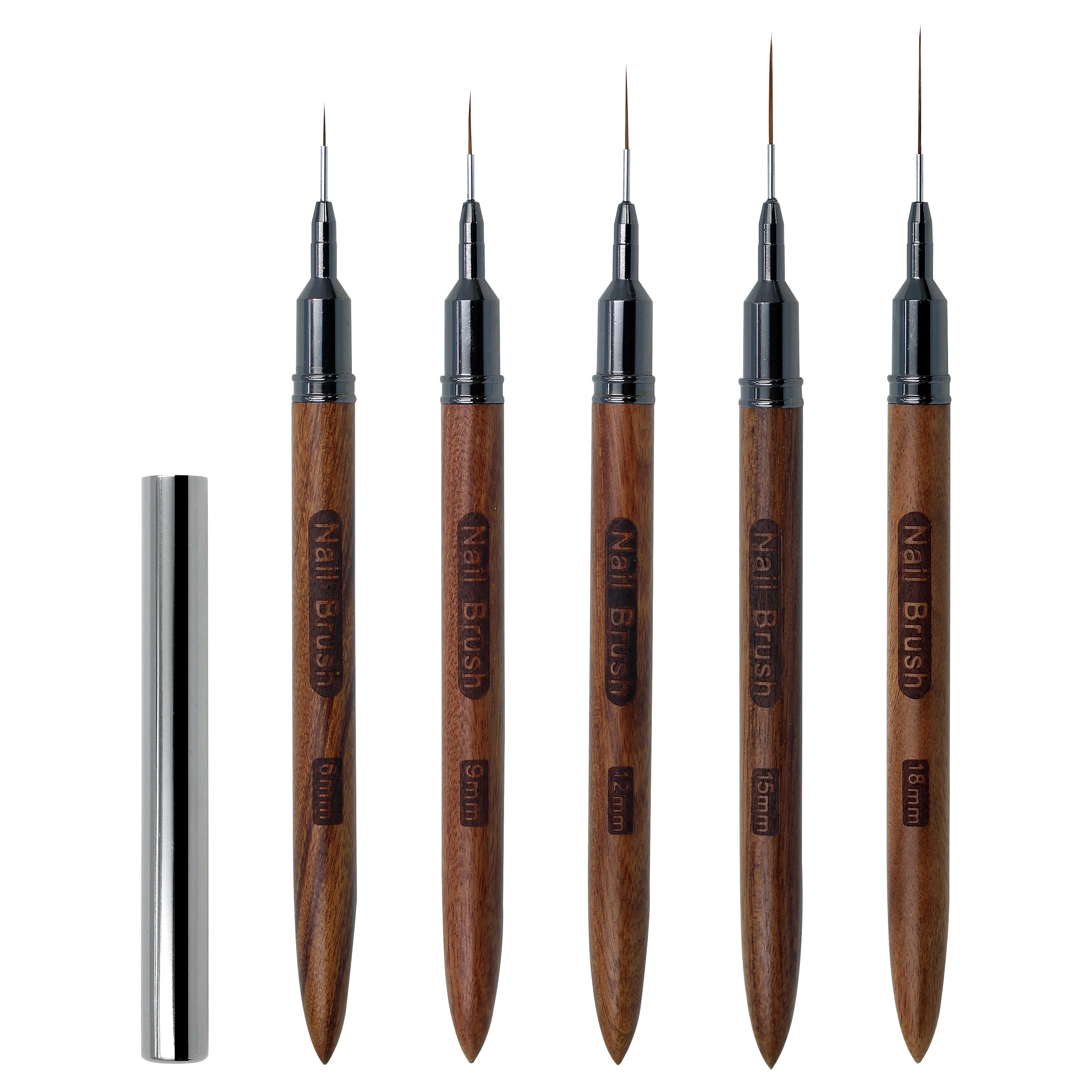 2025 New Trend Wood Handle Construction Gel Brush Nylon Hair 6/9/12/15/18MM Nail Polish Liner Pen Brush for Acrylic Art Painting