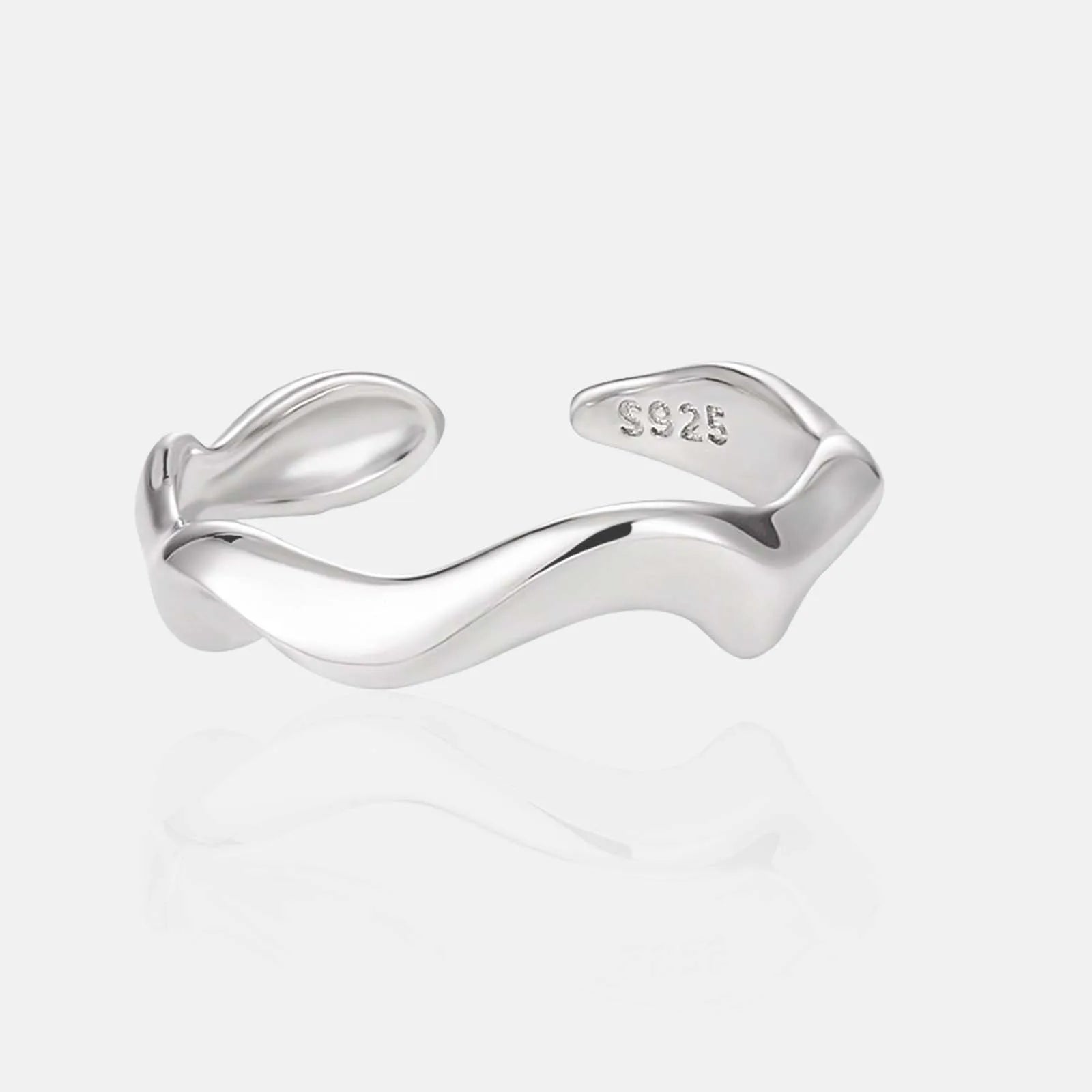 FUAMAY Fashion Simple 925 Sterling Silver Rings Plain Minimalist Wave Water Ring
