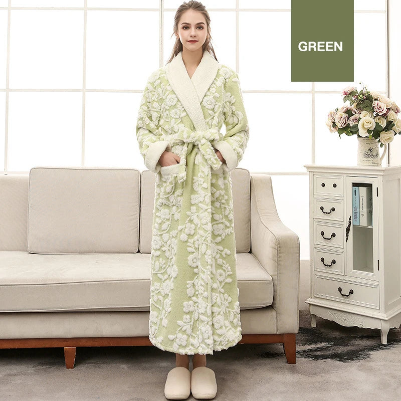 Customized Colourful Winter Warm Soft Comfortable Green Flower Adult Printed Bathrobe