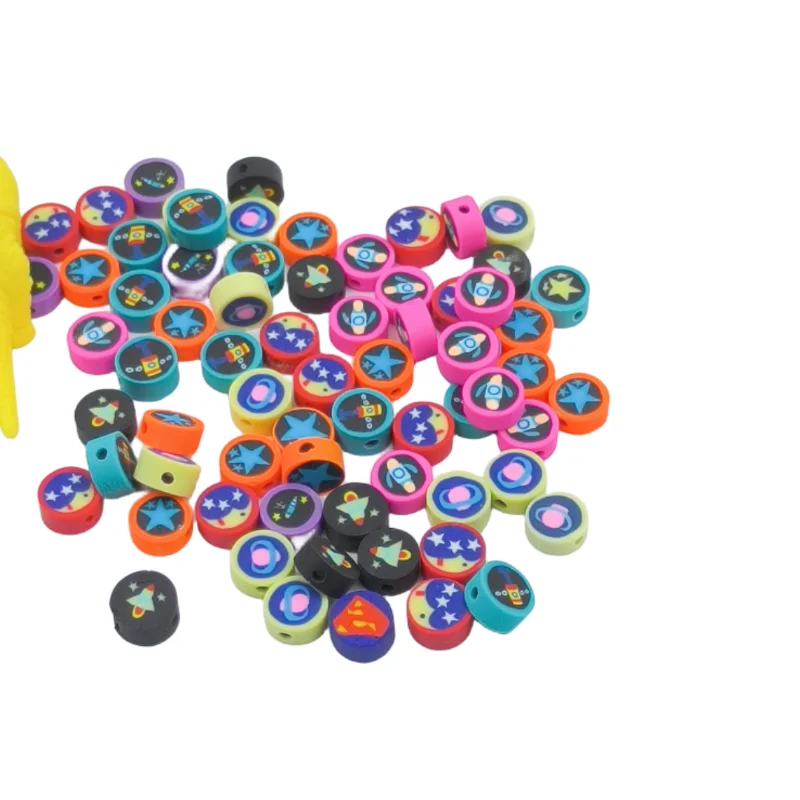 10mm Space Star Moon Polymer Soft Clay Slices Mixed Color DIY Handmade Bead String for Jewelry Making Bulk Wholesale