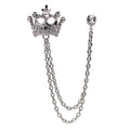 Vintage Crystal Crown Chain Pin Brooch for Men Alloy Jewelry Lapel Badge Collar Pin for Weddings & Parties Wholesale Accessory