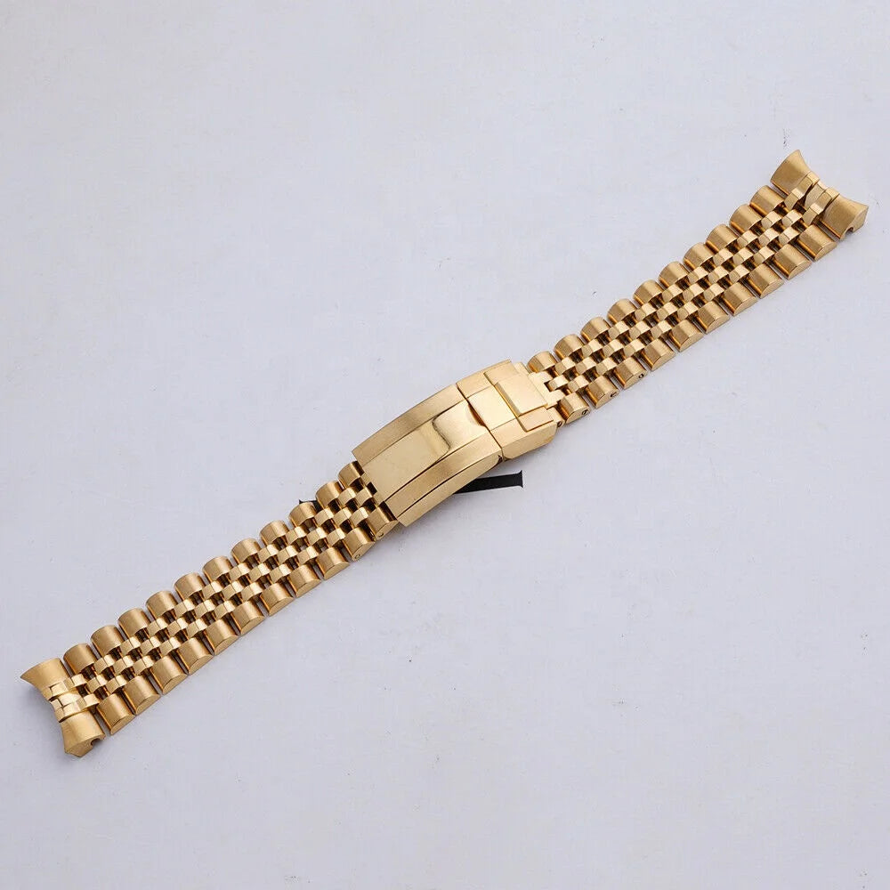 Rolamy SG5220S Fashion Solid 20mm All-Gold 316L Steel Jubilee Bracelet Watch Band for Clasp Compatible with GM Master II