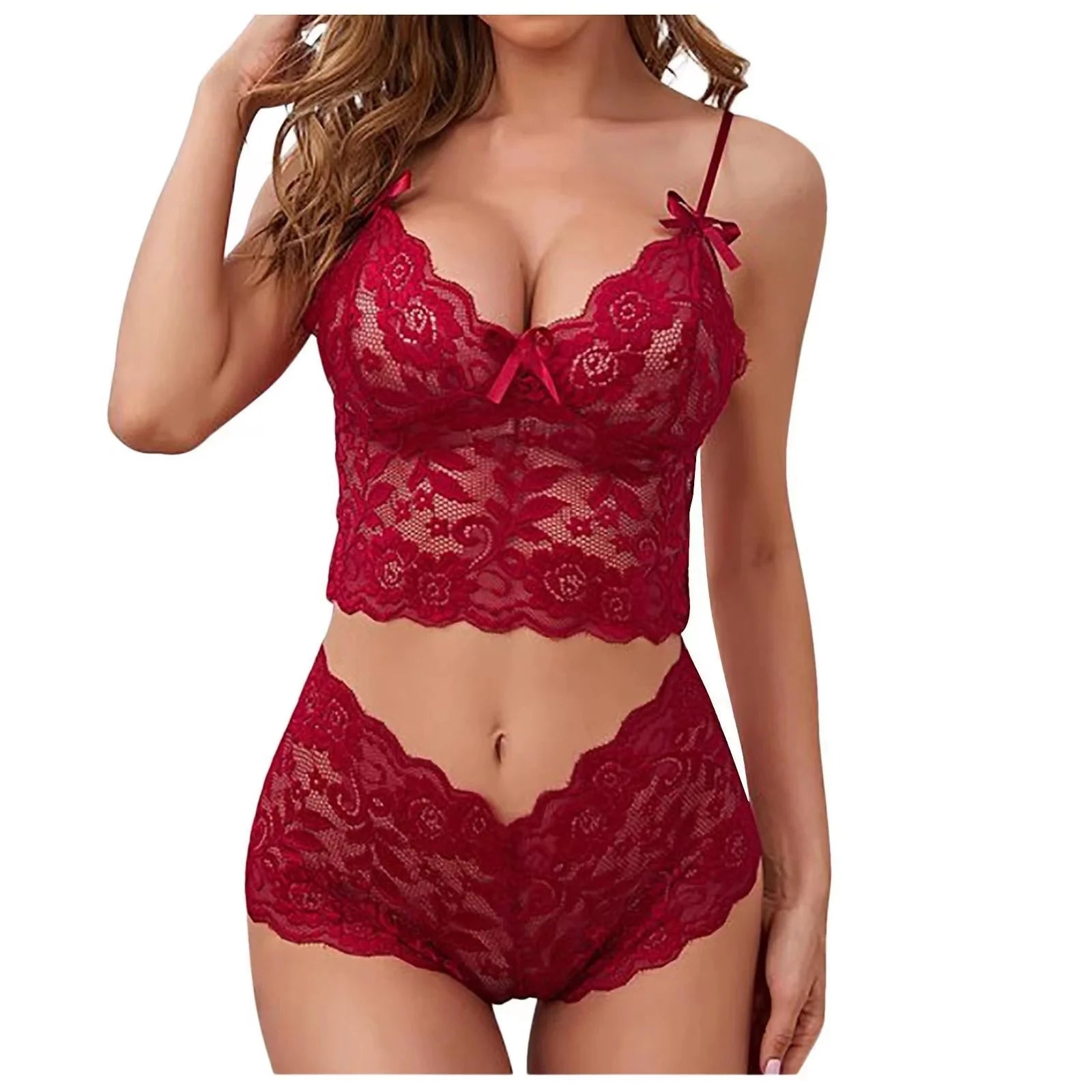 Sexy Women Lingerie Set Thin Lace Flower Printed Underwear Suit Female Adjustable Shoulder Strap Triangle Cup Underwear