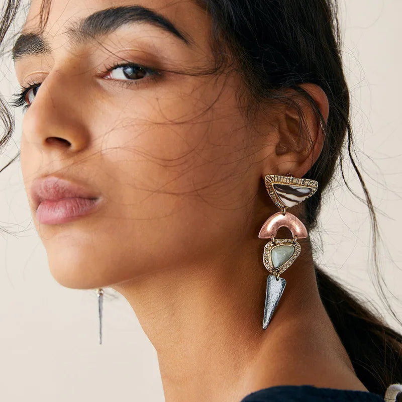 HANSIDON Women Trendy ZA Geometric Big Stone Drop Earrings Boho Jewelry Vintage Handmade Dangle Earrings
