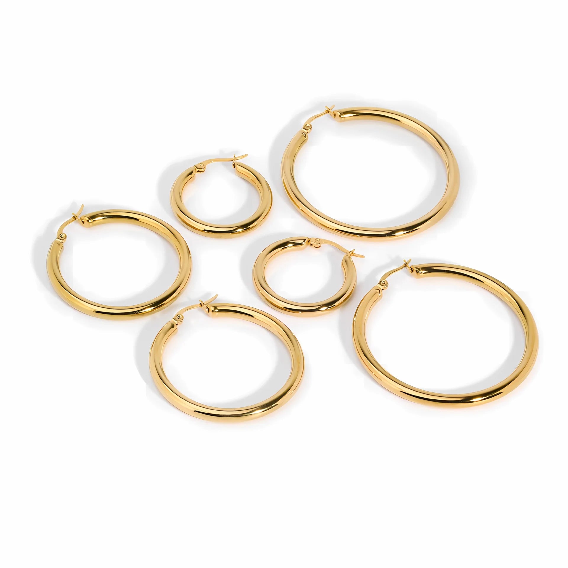 Trendy Gold Plated Stainless Steel Hoop Earrings Fashionable Hollow Circle Design for Women As a Stylish Gift
