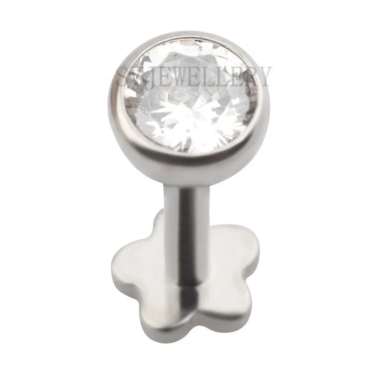 New Titanium Flower Designed Base Threadless Ear Studs Tragus PIercing Jewelry