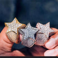 Zircon Paved Bling Crystal Diamond Five-Pointed Star Finger Rings Men Jewelry Punk Rapper Hip Hop Gold Star Ring