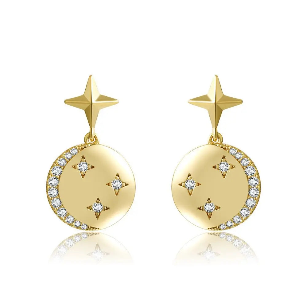 ZUOLA Women's Fashion Jewelry 18K Gold Plated Eco-friendly Brass Star Stud Earrings with Zircon