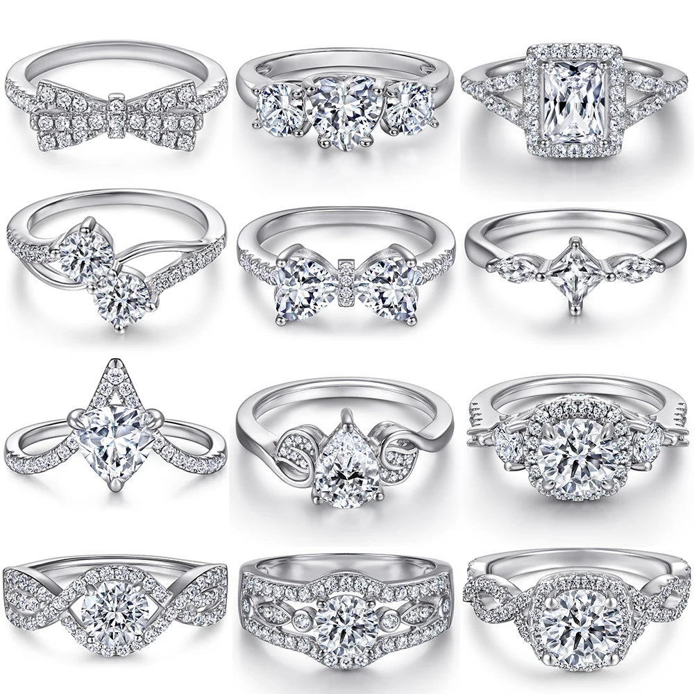 In stock S925 Silver Women's Ring Wedding Engagement or Promise Ring with Cubic Zirconia Simulated Diamond Factory Wholesale