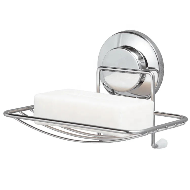 Super Powerful Stainless Steel Chrome Sponge Holder Shower Caddy with Vacuum Suction Soap Dish Bathroom Accessories Set