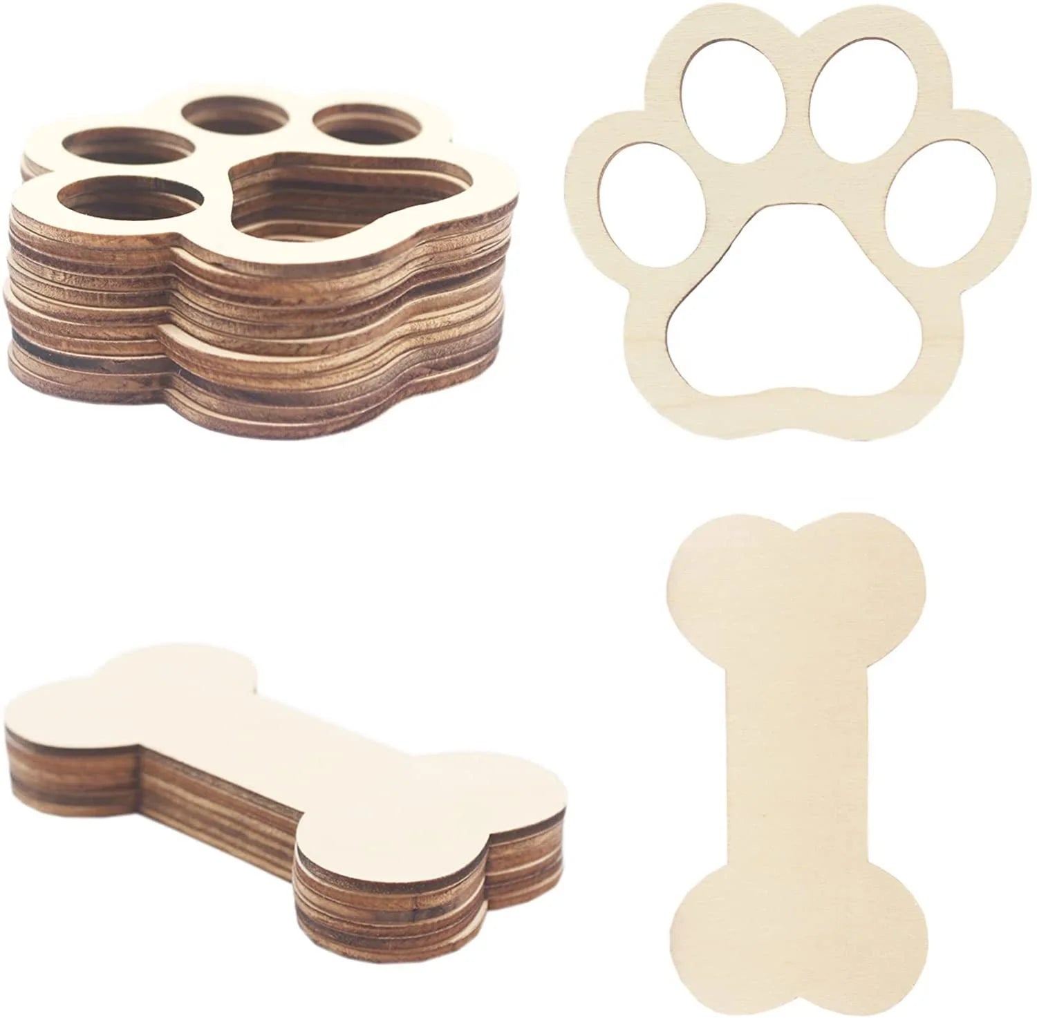 Dog Bone Shape Bone Wood Unfinished Blank Bone Cutout  Laser Cut Unfinished Paw Print Shapes Wood Cutout