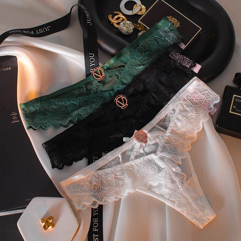 Women Ice Silk Lace Underwear Women Panties Thong Low Waist Sexy Secret V Letter G-string Lingerie Sexy Seamless Panty