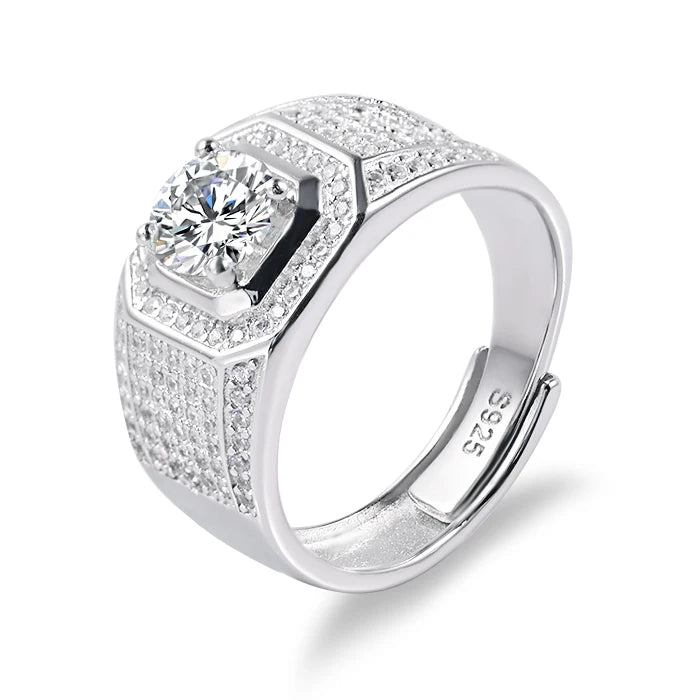 Roomy Jewelry Custom 925 Sterling Silver Ring 1CT Mossanite Diamond Rings for Men Wedding Engagement Ring